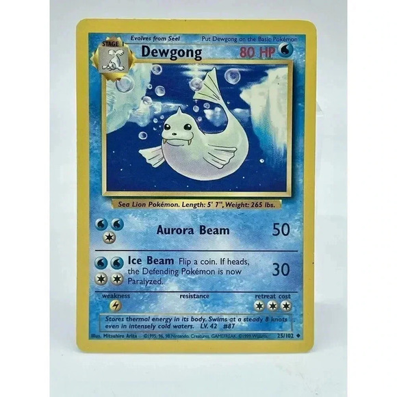 Dewgong 25/102 Pokémon TCG Base Set Unlimited Uncommon Non Holo Vintage 1999 LP - Picture 1 of 6